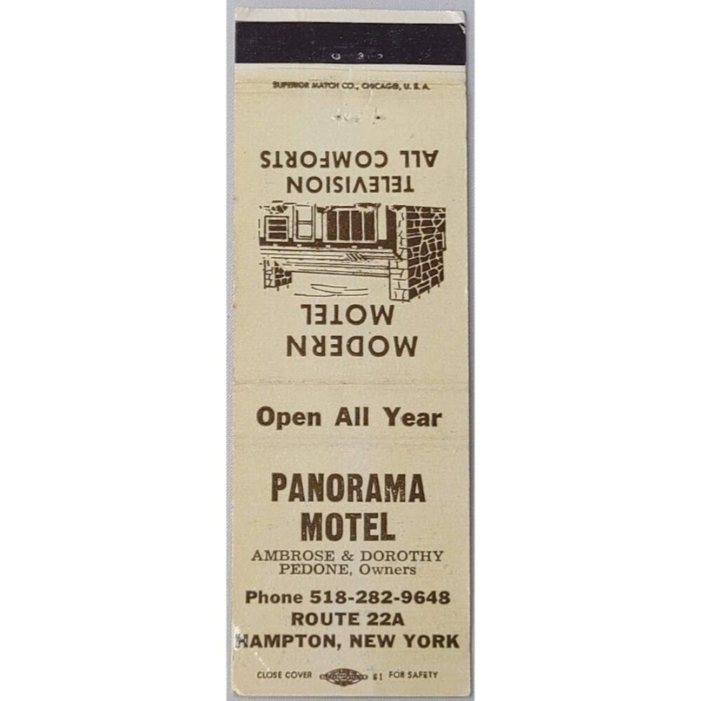 Vtg Front Strike Matchbook Cover Panorama Motel Hampton NY New York Route 22a